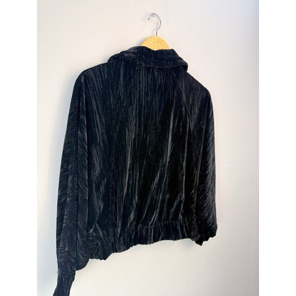 Catherine Malandrino Women Jacket M Black Crushed Velvet Moto Full Zip - Picture 4 of 10